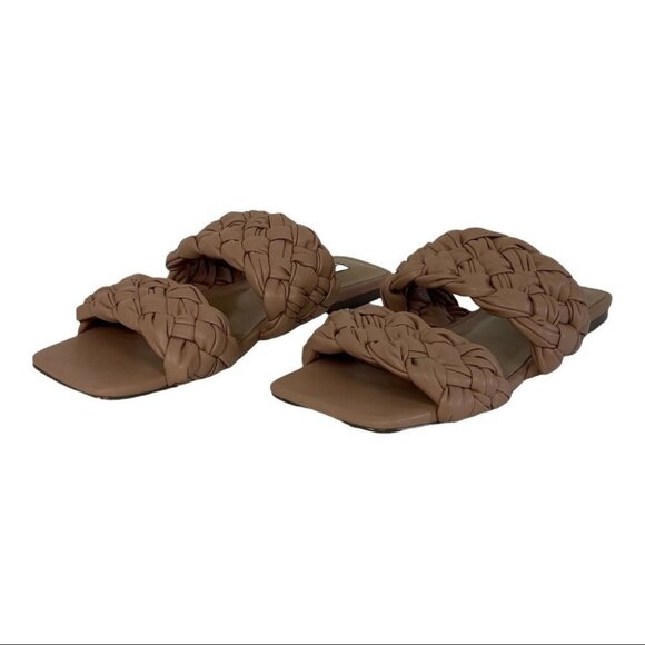 NEW Steve Madden Woven Sandals Slip On Slides Size 8.5‎ Nude Beige Tan Merrin - Picture 4 of 9